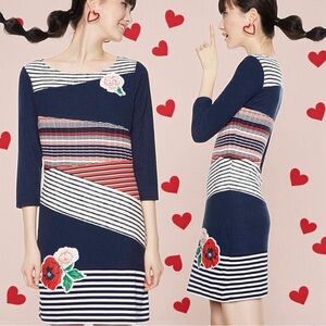 Desigual Women's Rita Levi Navy Blue w/Striped Pattern & Floral Design Dress M